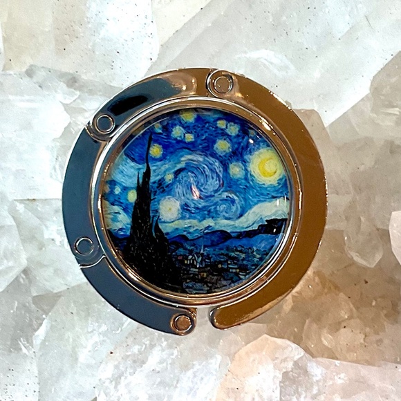 The Starry Night Silver Compact Purse Hook for Table Handbag Holder Hanger - Picture 1 of 6
